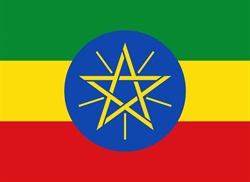 [ai] The national flag of Ethiopia, featuring horizontal stripes of green, yellow, and red with a blue circle in the center, inside which is a yellow star and rays.